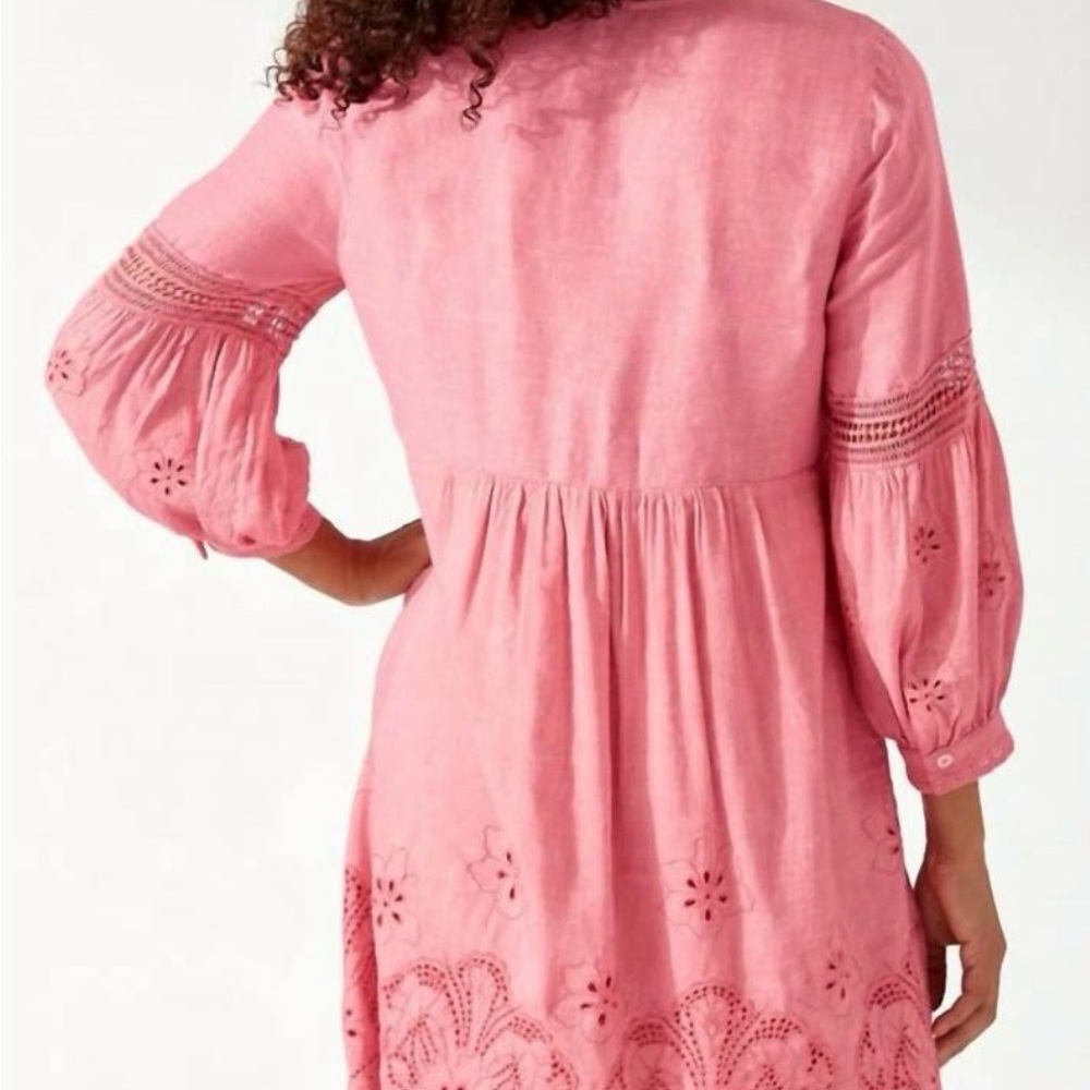 Tommy Bahama Pink Linen Blend Eyelet Dress, Sz L - Picture 3 of 7